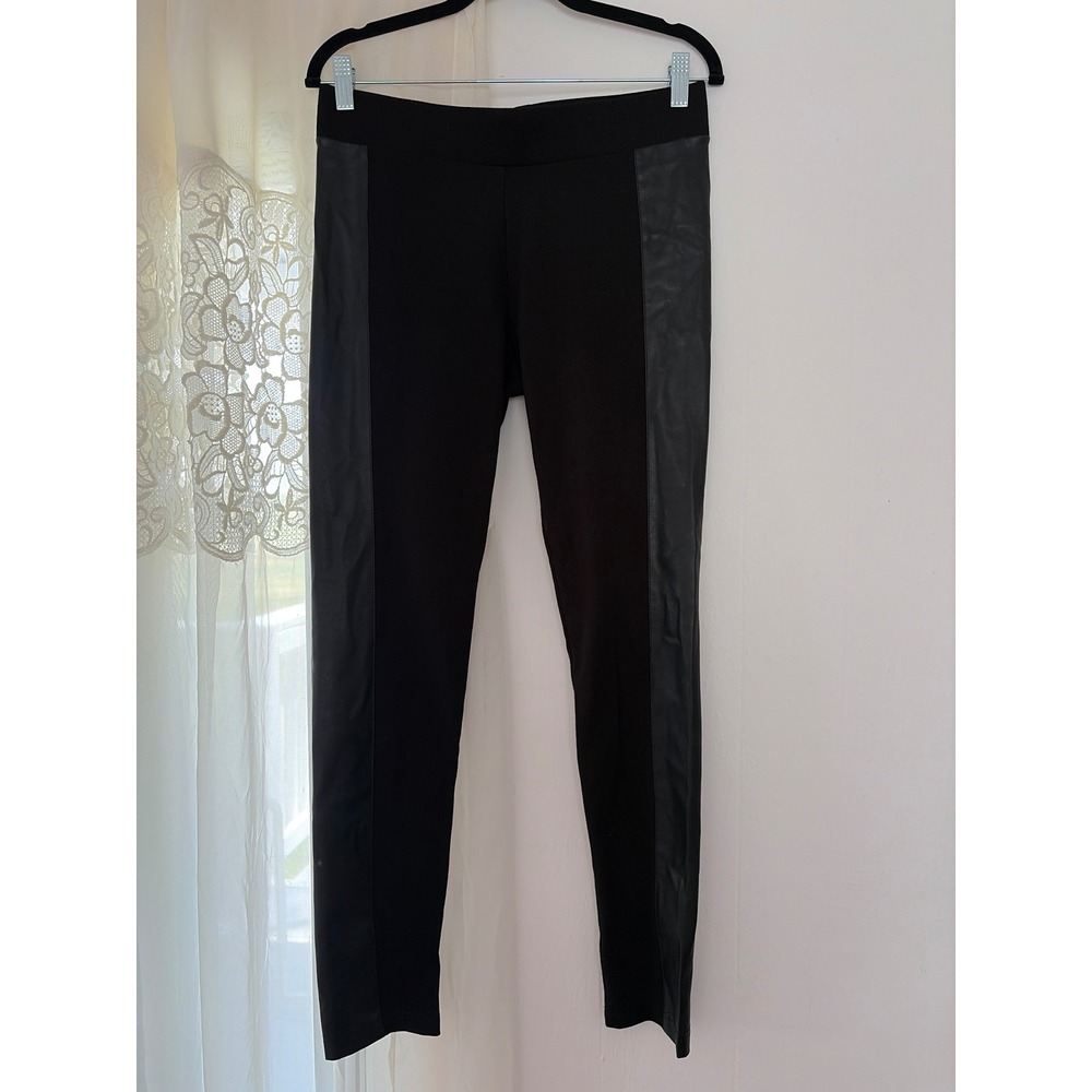 Cabi Leggings Women Size S Black‎ Excellent Faux Leather Side Panel Ponte Pants